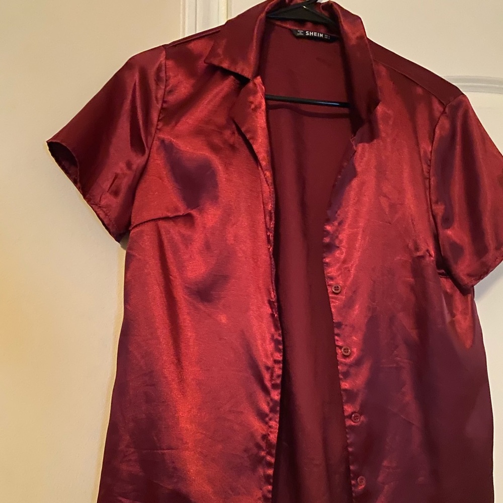 Red Satin Button Up Top